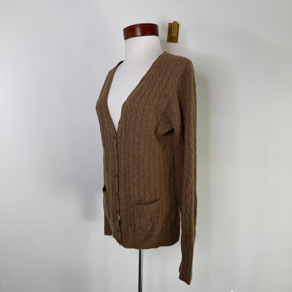 J.Crew Cable Knit Cardigan Sweater Camel Merino Wool Angora Cashmere L Preppy - Picture 5 of 9